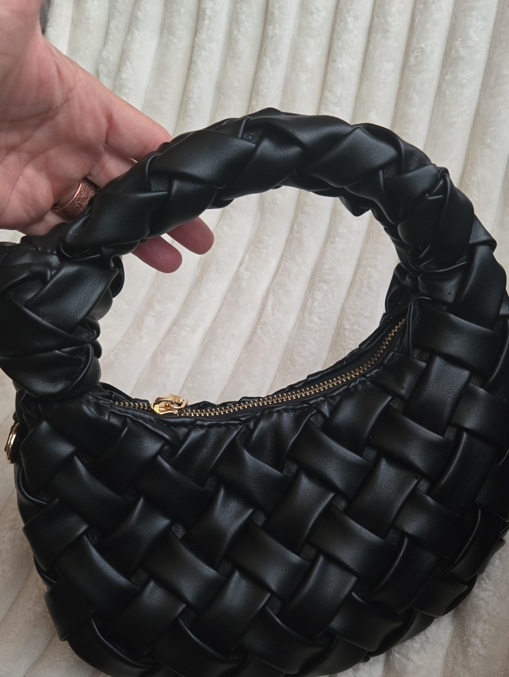 Woven Hobo Clutch Soft Leather little Black Bag - Picture 5 of 9
